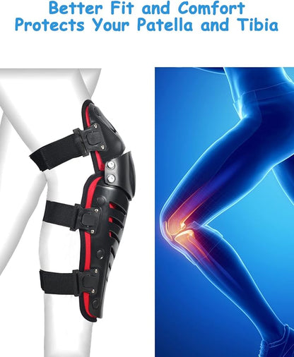 Motorcycle Knee Shin Guards, Long Leg Protection Crash Proof Motorcycle Knee Protection Bendable Adjustable MTB Knee Pads for Men Motocross Gear