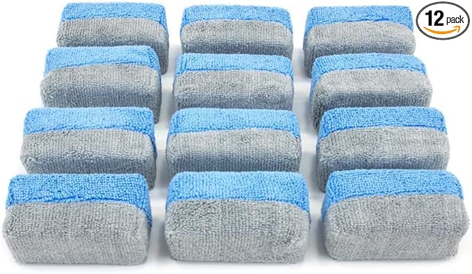 Autofiber [Saver Applicator Terry] Ceramic Coating Applicator Sponge | 12 Pack | with Plastic Barrier to Reduce Product Waste. (Blue/Gray, Mini)