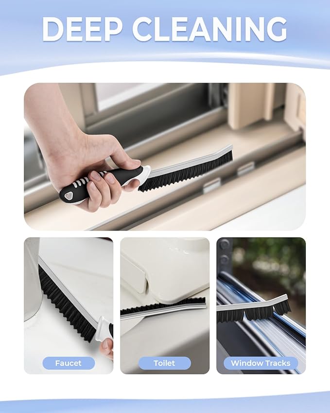 Cleangor Crevice Cleaning Brushes, Serrated Scrub Brush Tool for Hard to Reach Tight Space, Cleaner Brushes, Cleaning Supplies, Home Essentials for Shower, Bathroom, Kitchen, Window, Toilet, Sink