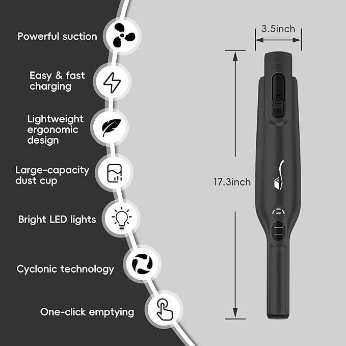 AYONTIN Cordless Handheld Vacuum, Lightweight Portable Hand Vacuum Cleaner with LED Light,Rechargeable Hand Held Vacuum with One-Touch Empty, Powerful Suction for Office, Home,Car,Inky