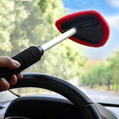 Windshield Cleaner Tool, Extendable Handle and Adjustable Triangular Shape Window Windshield Cleaner Kit, Car Windshields Washing Brush, with 2Pcs Washable and Reusable Pads