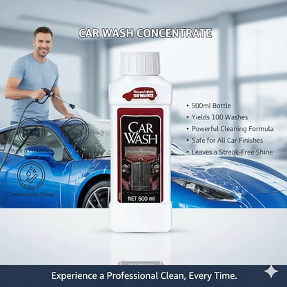 Car Wash Concentrated Liquid Soap, 500ml, 100 Washes, External Vehicle Cleaning