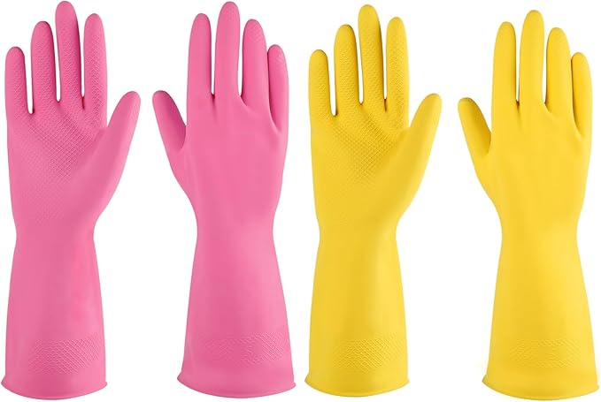 IUCGE Rubber gloves dishwashing 2 or 4 Pairs for Kitchen,Cleaning gloves for household Reuseable.