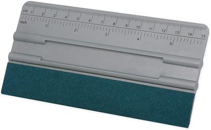 FOSHIO 6 Inch Felt Squeegee for Vinyl wtih Ruler 15CM 4 Round Corners Universal Card, Window Tint Film Installing Hard Silver PP Car Vinyl Wrap Scraper Tool