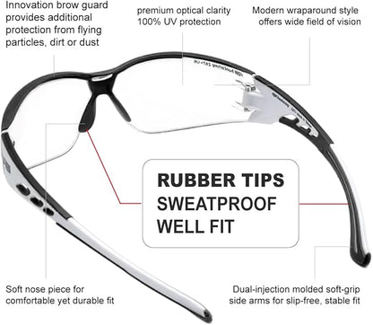 HTS HUNTERSKY Super Flexible Lightweight Anti Fog Wrap-Around U6 Clear Shooting Safety Glasses with ANSI Z87.1 Scratch Resist
