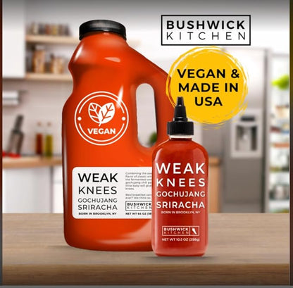 Weak Knees Curry Sriracha Hot Sauce, Infused with Aromatic Curry Spices, Bold Korean Gochujang Paste & Classic Sriracha, Made in the USA, 10.5oz Squeeze Bottle