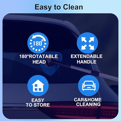BITOPE All-in-One Car Windshield Cleaner Kit | Extendable Tool with 3 Reusable Microfiber Pads & Spray Bottle for Interior & Exterior Window Cleaning on Cars, SUVs, Trucks