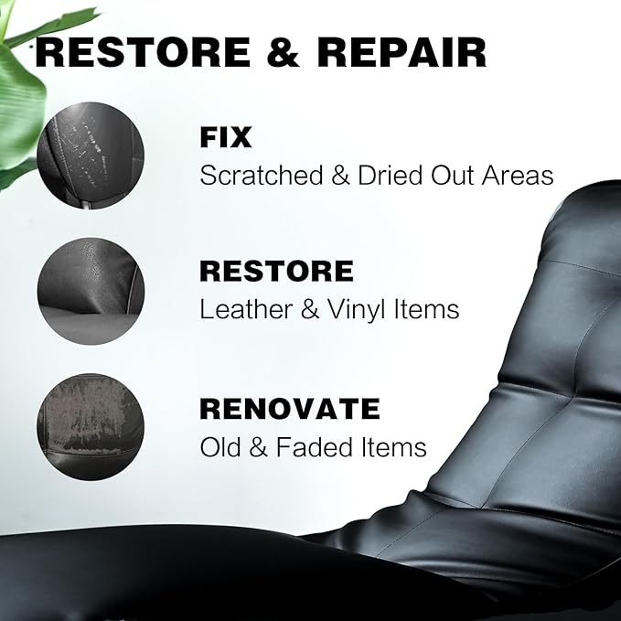 Leather Recoloring Balm - Leather Repair Kit for Furniture, Dye, Recolor, Renew, Repair & Restore Aged, Faded, Cracked, Peeling and Scuffed（Dark Gray）