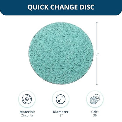 Benchmark Abrasives 3 Inch Sanding Discs Quick Change Green Zirconia, Male R Type Backing - Drill & Die Grinder Sanding Disc for Deburring Polishing Rust Remover for Metal (25 Pack) - 36 Grit