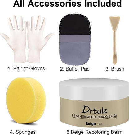 drtulz Beige Leather Recoloring Balm, Leather Color Restorer Conditioner, Leather Repair Kits for Vinyl Furniture, Sofa, Car Seats, Shoes - Repair Leather Color on Faded & Scratched Leather Couches