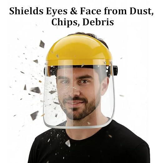 ascavs Face Shield for Grinding & Cutting, Clear Anti-Fog Visor Tested to ANSI Z87.1 with Replaceable Mesh Screen, Full Face Protection with Adjustable Ratchet Headband for Woodworking & Yard Work