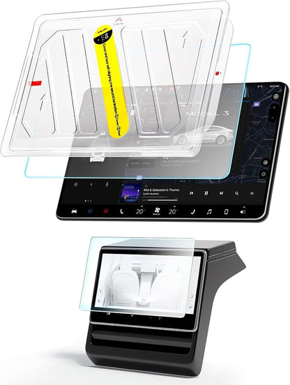 DGXWLLW Screen Protector for Tesla Model Y Juniper 2025 2026 Model 3 Highland 2024 2025 with Alignment Kit Matte Front Back Tempered Glass Touch Screen Protective Anti Glare Fingerprint 9H Hardness