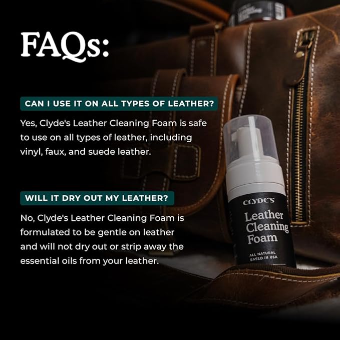 Clyde's™ Leather Cleaning Foam | Quick Foaming Leather Cleaner for Furniture, Auto Interior, Tack, Shoes and Accessories | Stain and Dirt Removal | Does Not Require Dilution, Ready to Use