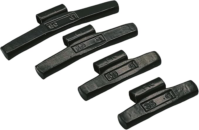 C-HORSE 100Pcs FN Series Clip on Wheel Weights Black Coated Assortment for Japanese Cars Hammer Type Rim Balancers, 35G, 40G, 50G, 60G, 25pcs for Each Size Fit for Steel Wheel (FN Style, 1.25-2)