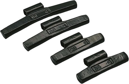 C-HORSE 100Pcs FN Series Clip on Wheel Weights Black Coated Assortment for Japanese Cars Hammer Type Rim Balancers, 35G, 40G, 50G, 60G, 25pcs for Each Size Fit for Steel Wheel (FN Style, 1.25-2)