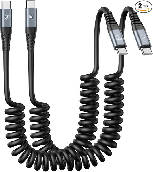 USB C to USB C Cable 6ft, 2Pack Coiled USB C Charger Cable Car, Type C Fast Charging for Cable for iPhone 17/16/15/Plus/Pro/Pro Max/MacBook Pro 2020/iPad Pro 2020/iPad Air 4/Samsung Galaxy S23