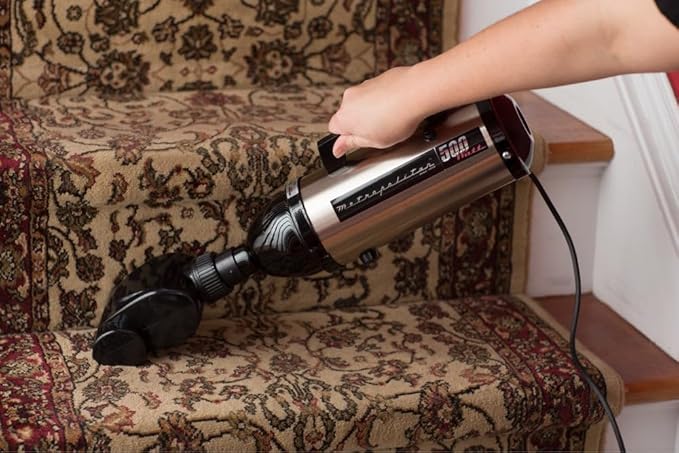 METROVAC Evolution Hand Vacuum - 120V, 504W, All-Steel Construction, Dry Pickup for Easy Cleanups in Home, Office, Car - Satin Nickel/Black