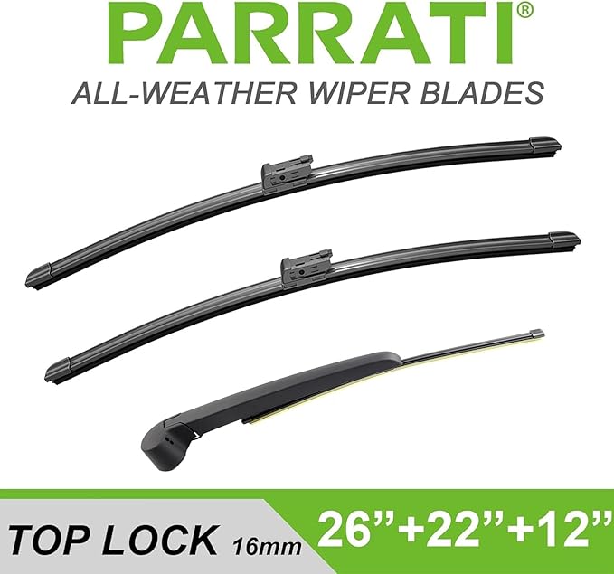 PARRATI® Premium Windshield Wipers with Rear Wiper Blades Arm Replacement for 2023-2018 Volkswagen Atlas,All-Season Automotive Wipers,Easy to Install 26"+22"+12"(Set of 4)