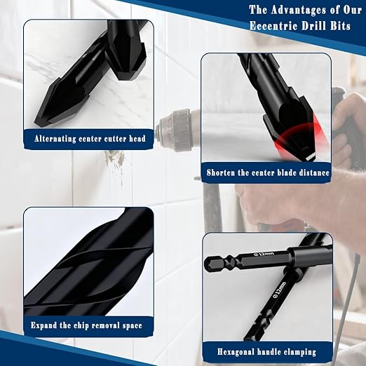 10pc 3/16” Black Ceramic Drill Bit Eccentric Drill Bit Set, 5mm Masonry Drill Bit Sets Concrete Drill Bit for Glass,Brick,Plastic,Cement,Wood,Ceramic,Metal,Marble.