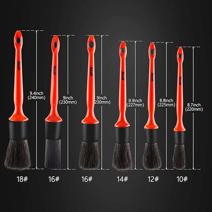 SPTA Car Detailing Brush Kit - 6 Pack, Auto Boar Hair Detail Brush Set Automotive Interior Exterior No Scratch Microfiber Detailing Brushes for Cleaning Air Vents, Engine Bays, Dashboard and Wheels