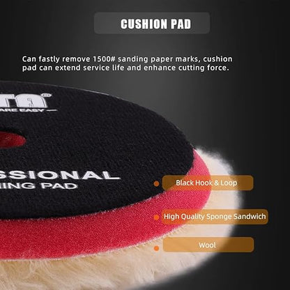 SPTA Wool Polishing Pads, 2Pcs 3 Inch (76mm) Wool Cutting Pad, Yellow Wool Buffing and Polishing Pad Set, Wool Buffing Wheel for Medium Cut for 3 Inch Car Polisher Polishing, Buffing and Cutting