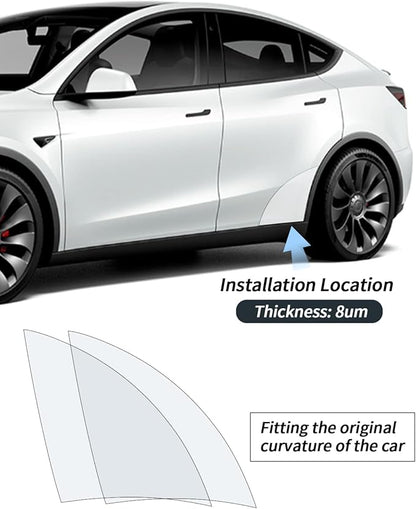 Clear Paint Protective Film Shields, 8 Mil Thick Pre-Cut PPF, Lower Front Door Bra Decal Compatible With Tesla Model Y (Clear Rear Door Film 2 Pcs)
