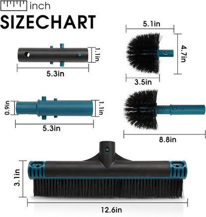 Poolvio 20" 2 in 1 Pool Brush Head for Swimming Pool, Heavy Duty Scrub Brush with EZ Clip & Wavy Nylon Bristles for Cleaning Pool Walls, Floors, Steps (Pole not Included)