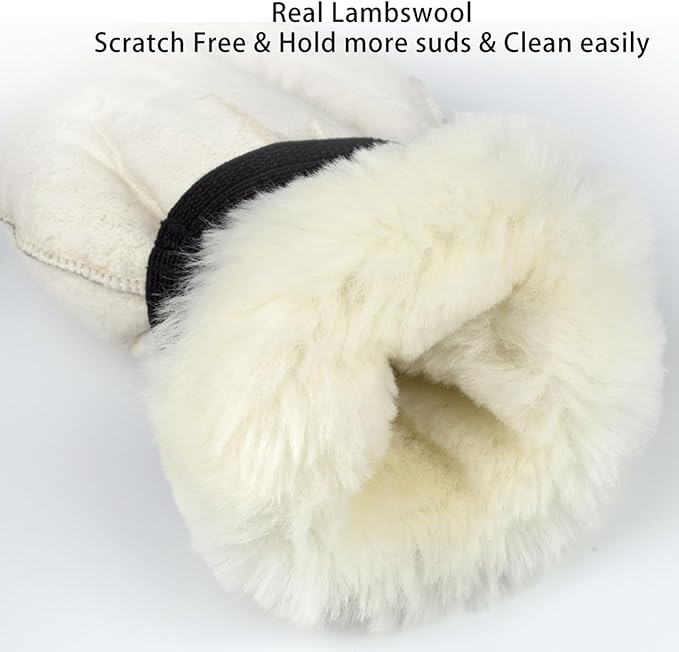 Gracefur Ultra-Soft Car Wash Mitt Double-Sided Sheepskin Wash Mitt, Scratch-Free Detailing Lambswool Extra Large Size Cleaning Gloves for Cars (No Fingers, White)