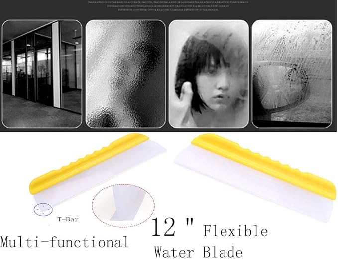 Forgrace 12 Inch Flexible Silicone Squeegee T-Bar Water Blade for Car or Home Glass Yellow Handle