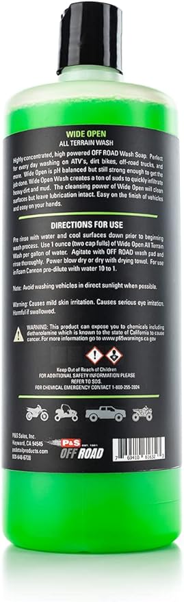 P&S Off Road Wide Open All Terrain Wash – Heavy-Duty Concentrated Soap for ATVs, UTVs & More – Tough on Dirt & Mud, Safe on All Finishes, Rust Inhibitors - 32 oz. Spray