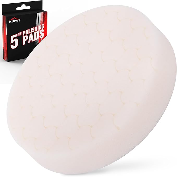 KUIMIT White Polish Pad, Buffing Polishing Pads, 1Pc 5.5 Inch Face for 5 Inch 125mm Backing Plate Compound Buffing Sponge Pads for Car Buffer Polisher Compounding, Polishing and Waxing