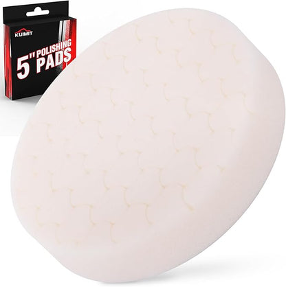 KUIMIT White Polish Pad, Buffing Polishing Pads, 1Pc 5.5 Inch Face for 5 Inch 125mm Backing Plate Compound Buffing Sponge Pads for Car Buffer Polisher Compounding, Polishing and Waxing