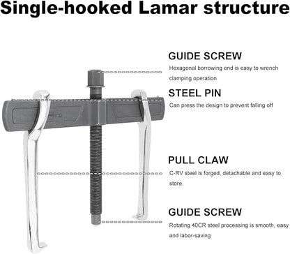 ChgImposs 12 Inch 2-Jaw Gear Puller, Adjustable Bearing Puller Gears + Wire Brush + Gloves, Reversible Removal Tool, CR-V Two Claws Puller Tool for Removal of Pulleys Flywheels Bearings Gears