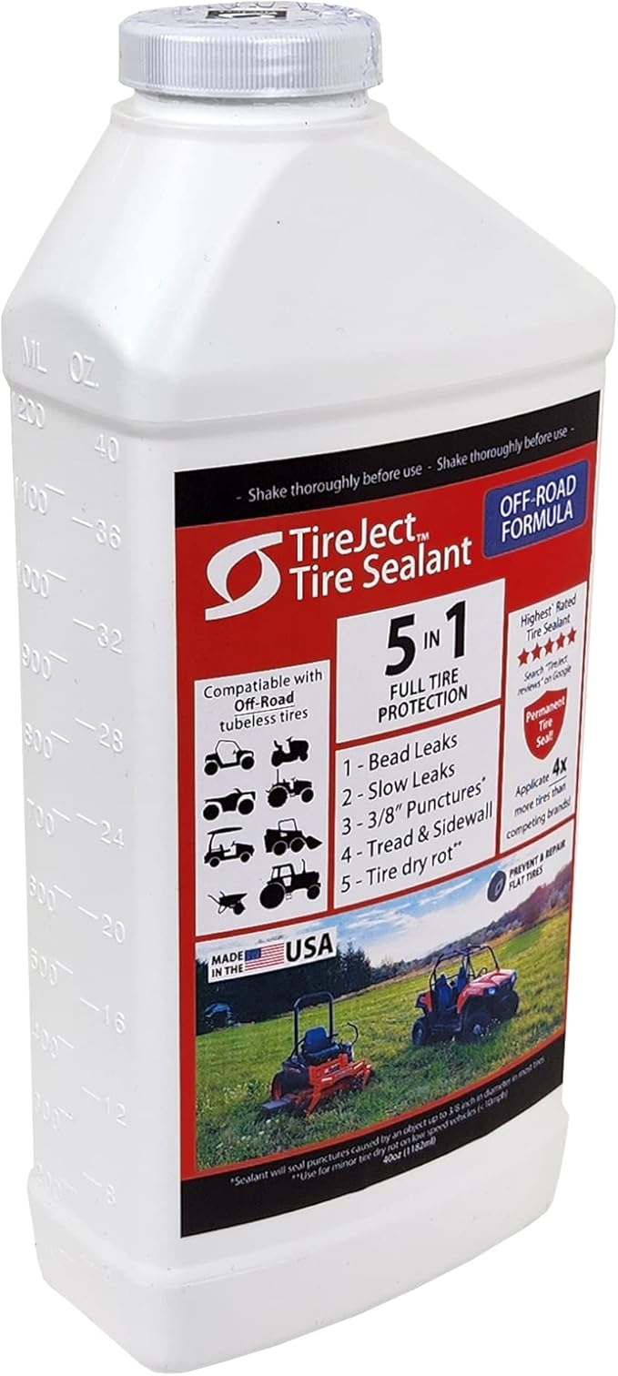 TireJect Off-Road Tire Sealant Refill (40oz Bottle) - Flat Tire Repair - Fix & Prevent Flat Tires - ATV UTV SxS Lawn Mower Golf Cart Tractor