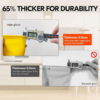 Vgo... 1-Pair Reusable Household Gloves, Rubber Dishwashing gloves, Extra Thickness, Long Sleeves, Kitchen Cleaning, Working, Painting, Gardening, Pet Care (Size L, Yellow, HH4601)