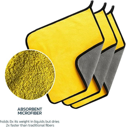 Seal Skin Covers Microfiber Cleaning Cloth for Cars 12" X 12" Quick Drying Super Soft and Absorbent Microfiber Towels for Streak Free Shine in Your Vehicle, Home or Office (3-Pack, Grey-Yellow)