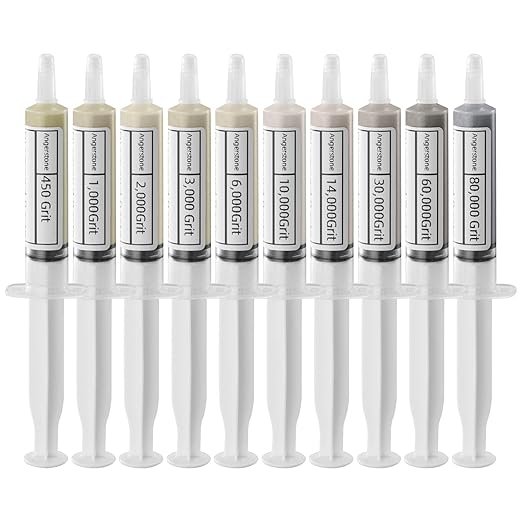 Angerstone 40% Concentration Diamond Polishing Compound Kit of 10 Lapping Compound 80,000 to 450 Grit, Professional Stropping Compound for Metal Jewelry Glass Resin Marble Watch Diamond Paste