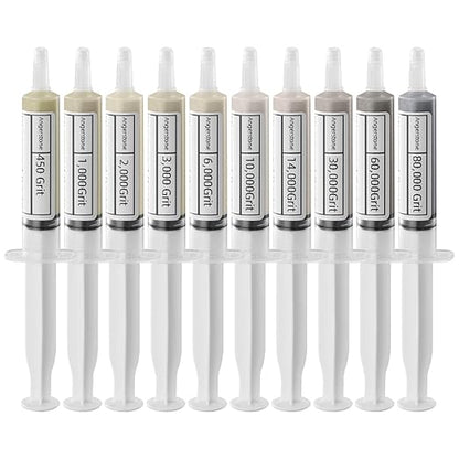 Angerstone 40% Concentration Diamond Polishing Compound Kit of 10 Lapping Compound 80,000 to 450 Grit, Professional Stropping Compound for Metal Jewelry Glass Resin Marble Watch Diamond Paste