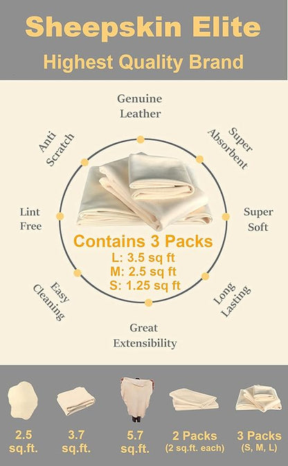 Chamois Drying Cloth Car Drying Towel Real Leather Super Absorbent Fast Drying Natural Chamois Car Wash Cloth Accessory (7.25 SQ FT in Total)