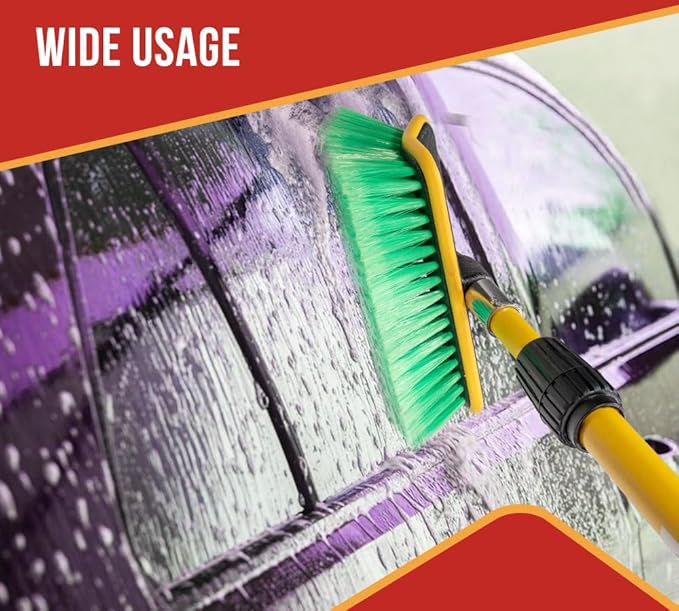 Mytee Products 4 - Pack 10" Bi-Level Car Wash Brush and 5' to 13' Extendable Handle w/Soft Bristles Suitable for Auto RV Truck Boat Camper Exterior Washing Cleaning, Green