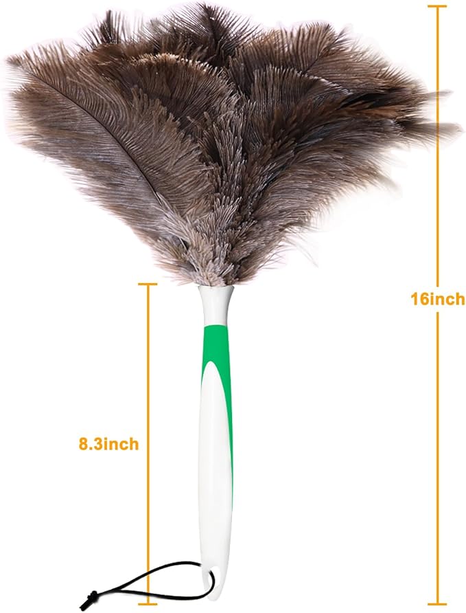 Genuine Ostrich Feather Duster 16 Inch Reusable Fluffy Soft Car Blind Baseboard Cleaner Handheld Dust Brush Washable for Home Office Cleaning Supplies