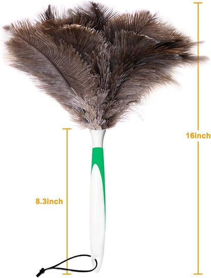 Genuine Ostrich Feather Duster 16 Inch Reusable Fluffy Soft Car Blind Baseboard Cleaner Handheld Dust Brush Washable for Home Office Cleaning Supplies