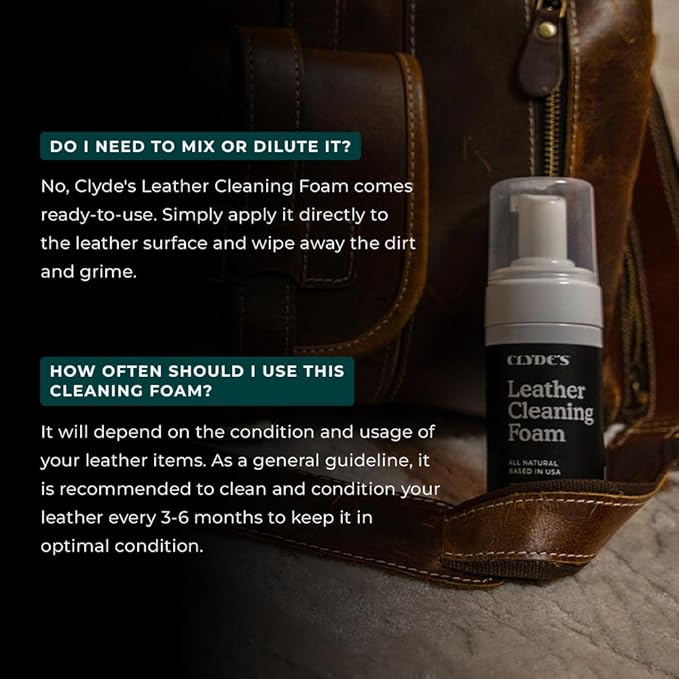 Clyde's™ Leather Cleaning Foam | Quick Foaming Leather Cleaner for Furniture, Auto Interior, Tack, Shoes and Accessories | Stain and Dirt Removal | Does Not Require Dilution, Ready to Use