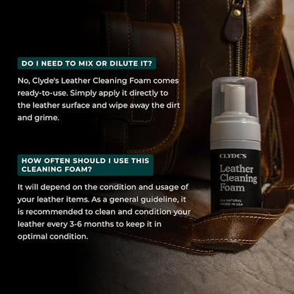 Clyde's™ Leather Cleaning Foam | Quick Foaming Leather Cleaner for Furniture, Auto Interior, Tack, Shoes and Accessories | Stain and Dirt Removal | Does Not Require Dilution, Ready to Use