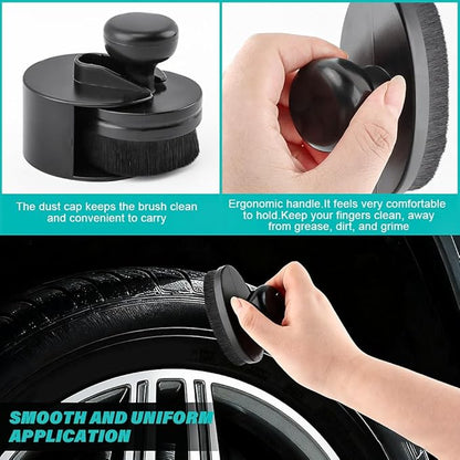 2 Pcs Car Tire Shine Applicator,Round and Curved Brushes with Storage Stand Automotive Tire Dressing Applicator Brush for Auto Detailing Cleaning Service(Color:Black)