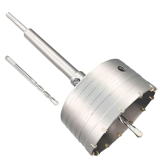 4-5/16" Concrete Hole Saw, 110mm Tungsten Steel Core Bit for Cinder Block, Brick, Rock, Plank Walls for Pipes or mini Split Lines, with SDS Plus Shank and 2 Center Positioning Drill Bits.