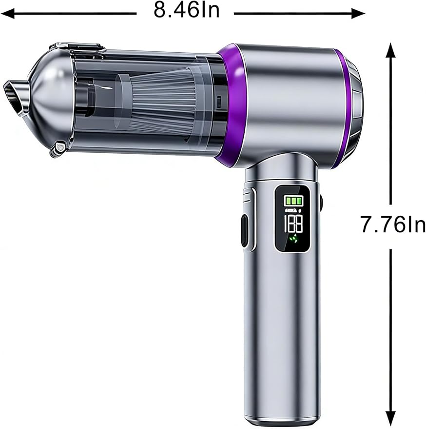 KEVANLY Car Vacuum Portable Cordless,16000Pa Suction Power Handheld Vacuum for Car,Home,Office,Pet Hair Cleaning,with Washable Filter and Replaceable Nozzle, Type-C Charging