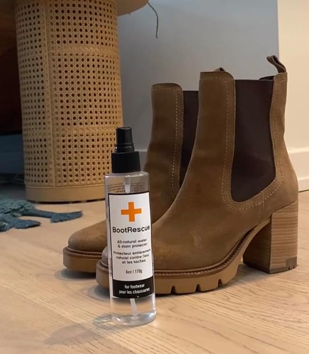 Boot Rescue All-Natural Premium Protector Spray. Waterproof, Snowproof & Stainproof Shoes & Boots. Fragrance free. Works on Leather, Fabric & Even Delicate Suede. 6oz/170ml bottle.