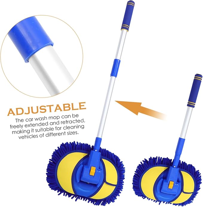 Extendable Car Wash Mop Chenille Cleaning Tool for Cars Trucks and Suvs Design for Easy Storage and Use for Interior and Exterior Detailing