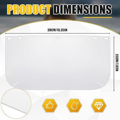 Kingdder 12 Pcs Clear Face Shield Replacement for Grinding and Cutting, 15x 8x 0.04 Inches Safety Face Shield Visors (Pet, Edgeless)